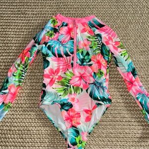 Wonder Nation Pink and Green Floral Kids Swimsuit